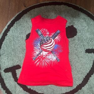 Celebrate It Red Kids Tank Top with Fireworks and Baseball Design